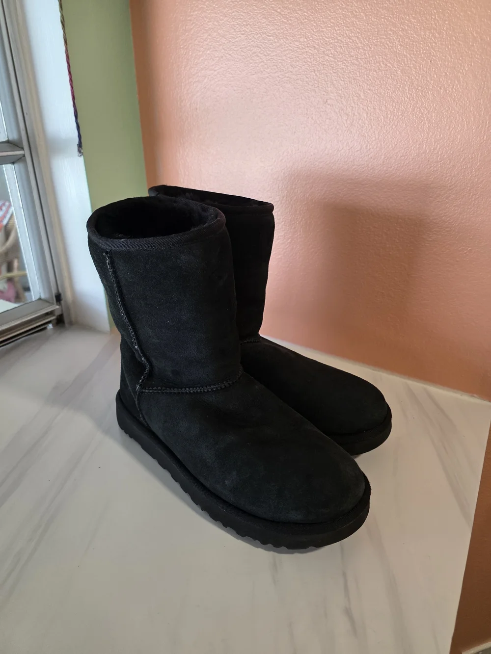 UGG Classic Short Black Suede Shearling Boots
